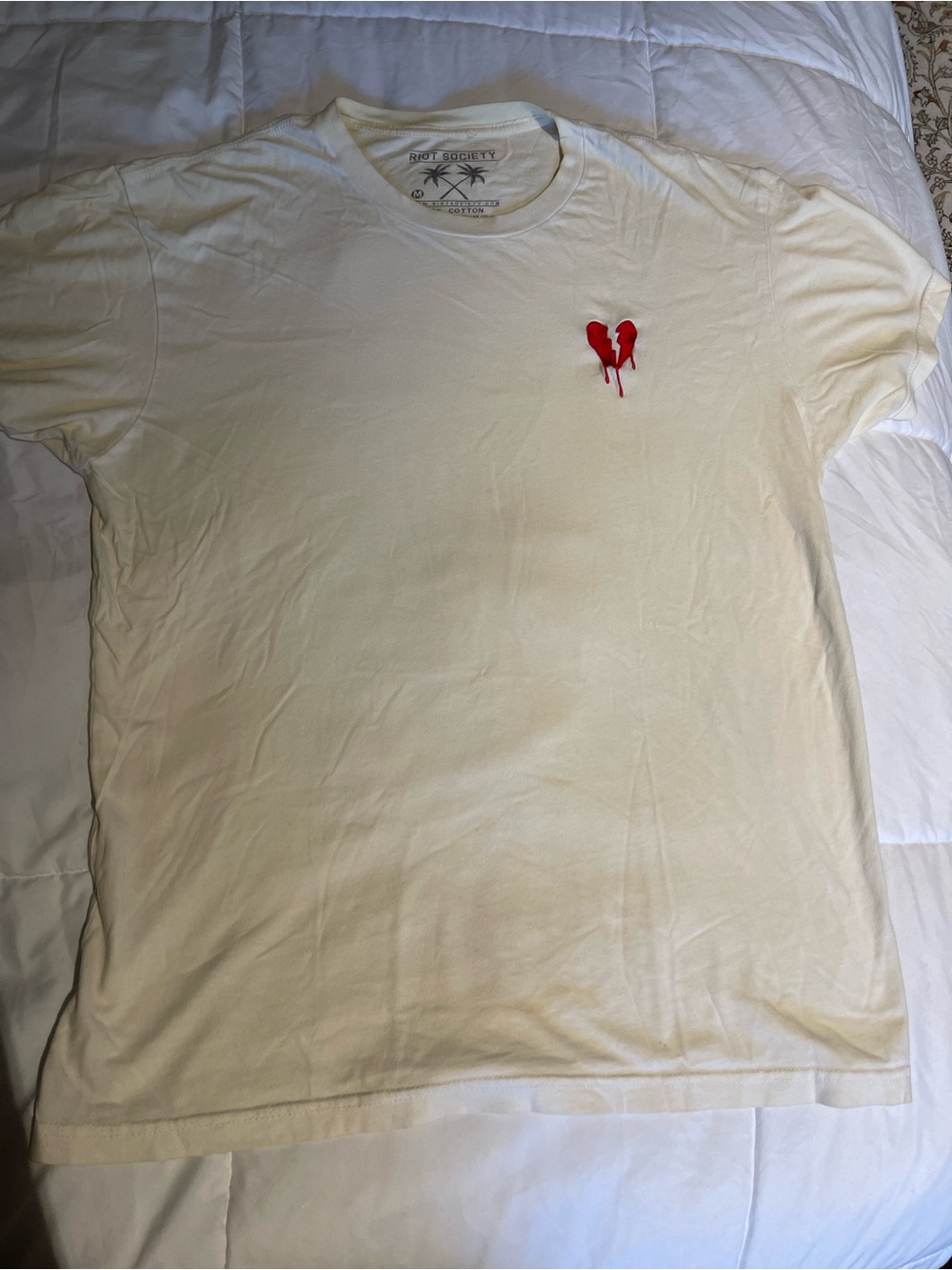 riot society Cream Short Sleeve Tee with Red Heart Chest Logo
